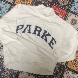 Parke White Mock Neck Sweatshirt Navy Varsity Logo size Small / Medium